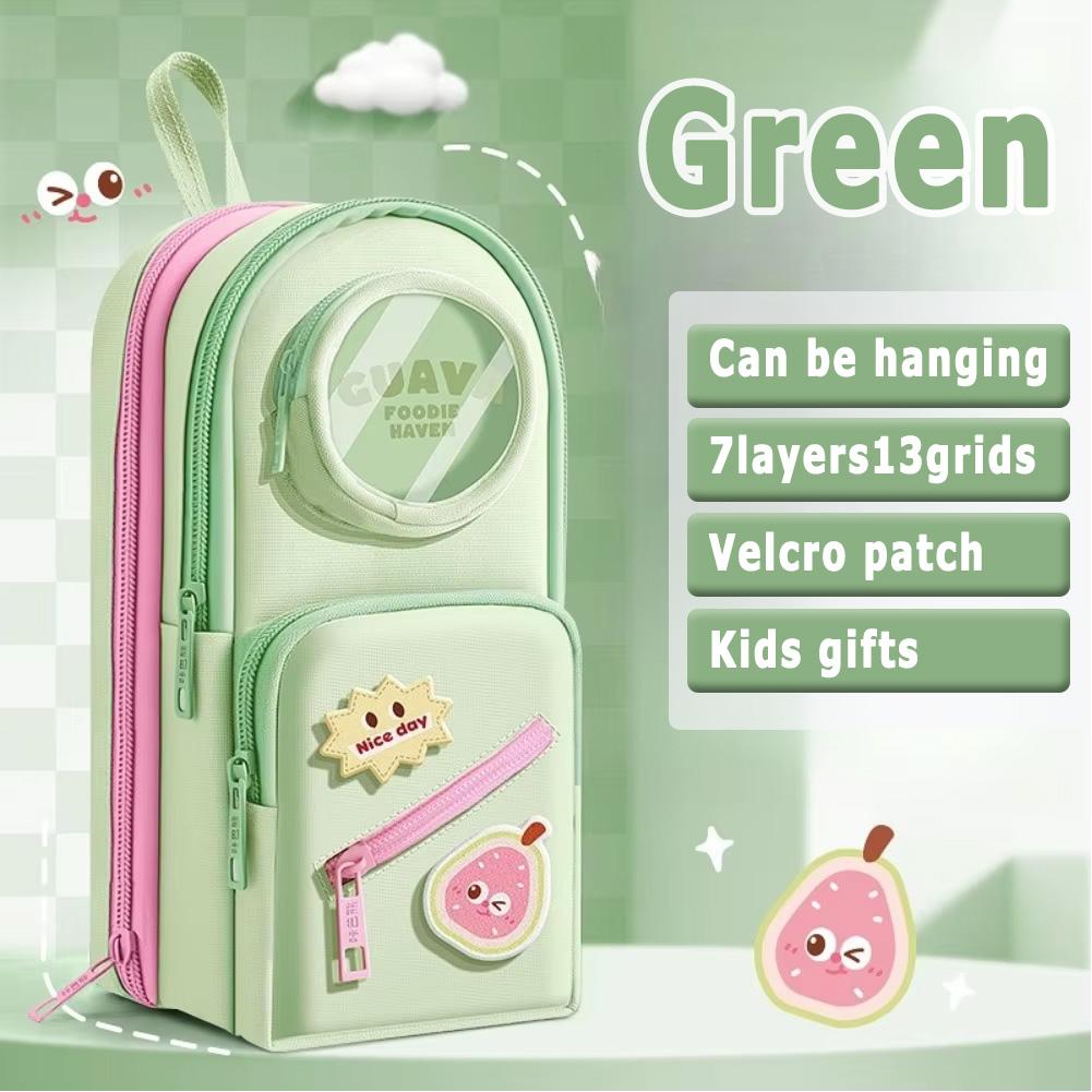 Рюкзак большой вместимости Пенал для школьников начальной школы Школьный пенал с окошком для визуального контроля Пенал на липучке зелёный
