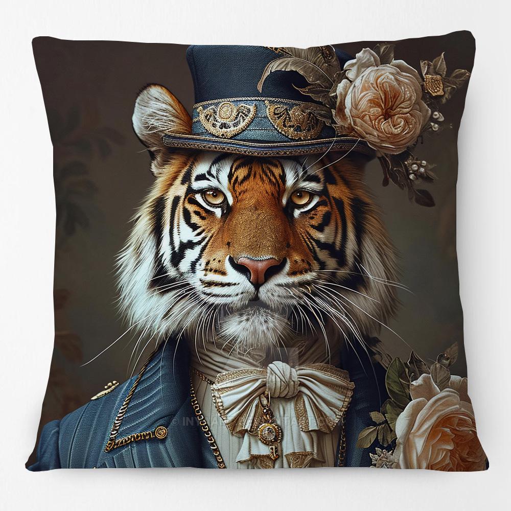 European Fashion Leopard Rabbit Fox Tiger Smoking Lion Animals Portrait Cushion Covers Pillowcase For Sofa