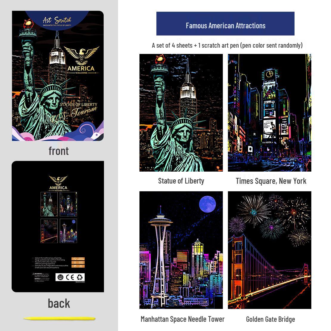 

City Night View & Landmark Scratch Painting Book - Creative DIY for Students 21.4x15.2cm