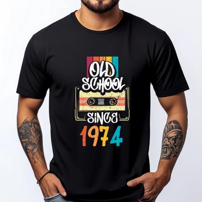 Old School Since 1974 46th Birthday Cool Cassette Tape Graphic T Shirts Men Oversized Vintage Father's Day
