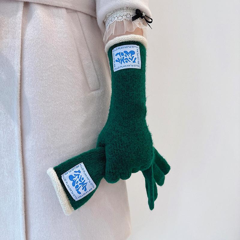 Winter Contains Wool Playful Touchscreen Design Gift Thickened Warmth Colorblock Comfortable Long Gloves Versatile Multi-Color