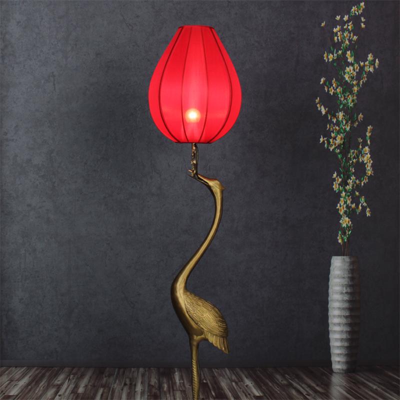Ancient Style Crane Zen Copper Floor & Table Lamp for Living Room