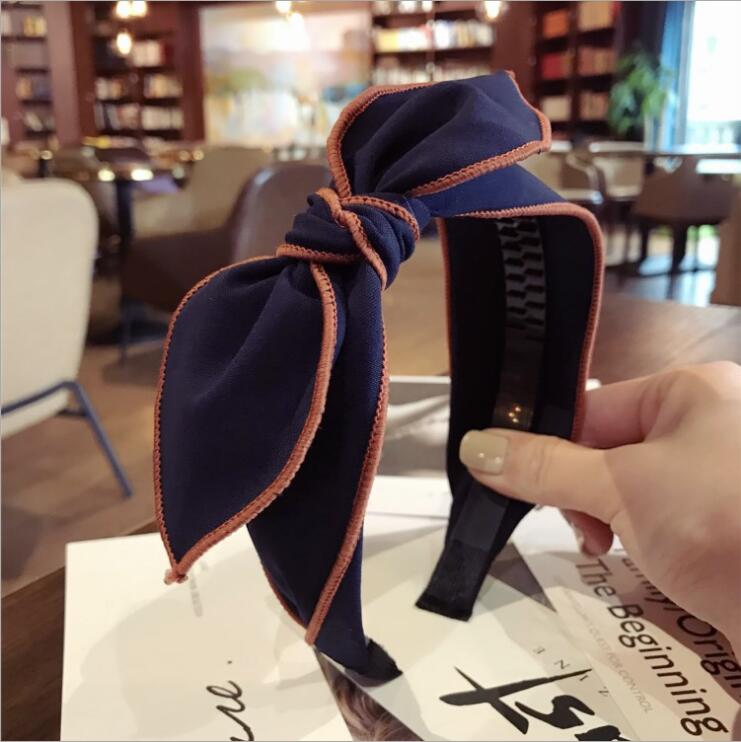 

Модная женская повязка на голову с большим бантом, классические однотонные аксессуары для волос с зубцами, обруч для волос