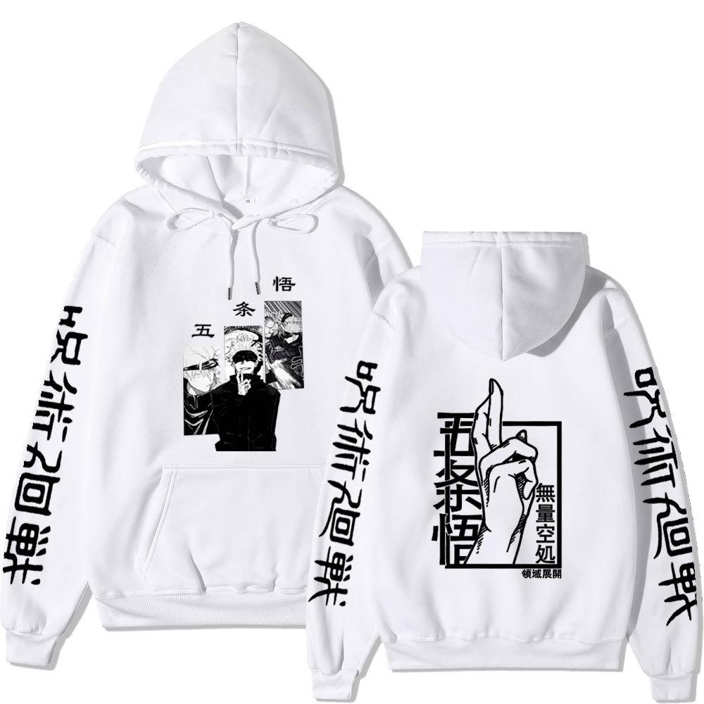 Jujutsu Kaisen Gojo Satoru Double-Sided Hoodie Anime Sleeve Print Long Sleeve Casual Manga Graphic Hooded Pullover Sweatshirt