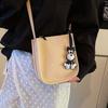 Puppy Pendant Women's Bag New Popular Simple and Versatile Fashion Texture Shoulder Portable Bucket Bag