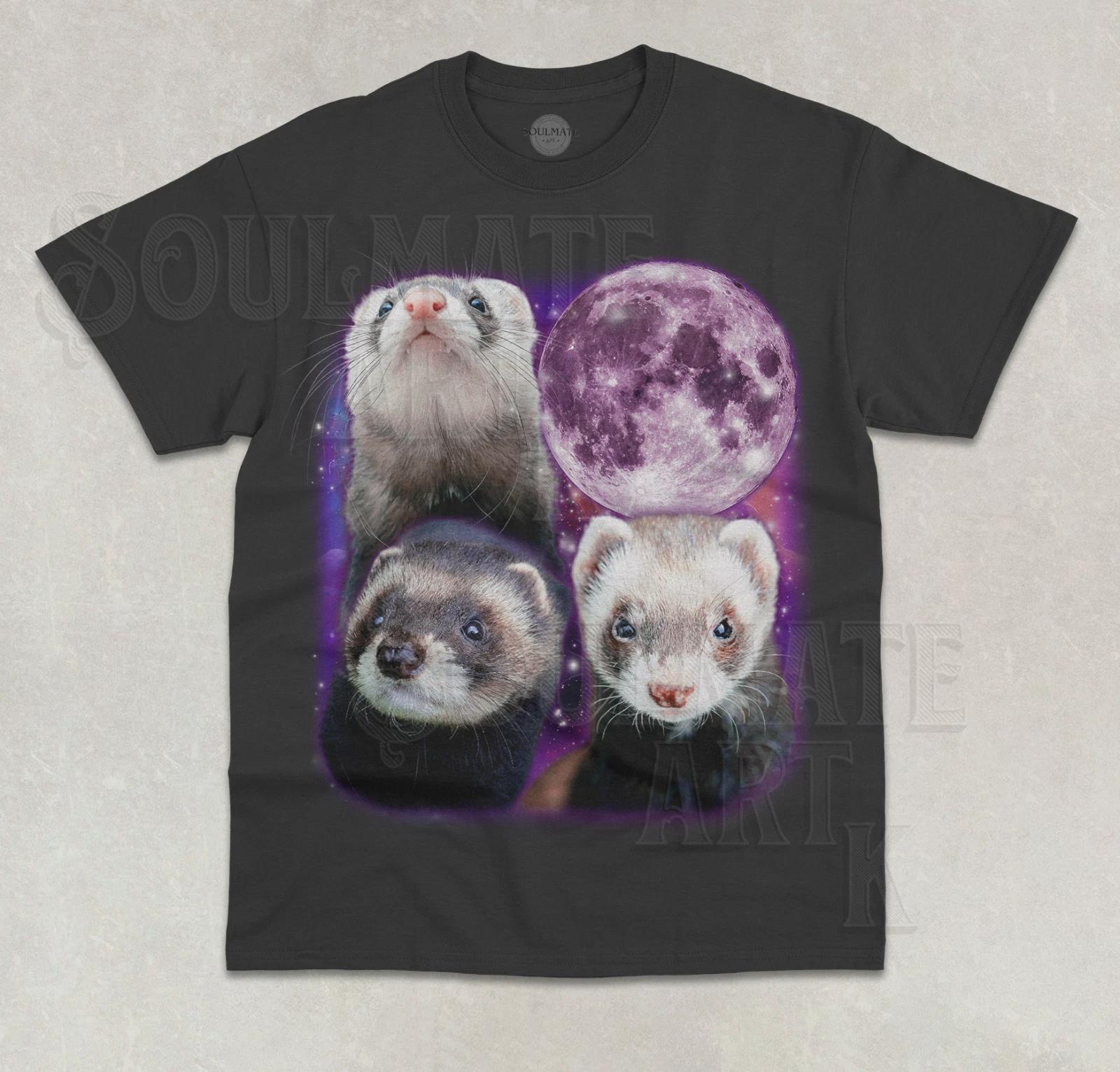 Three Ferrets Moon T-Shirt Funny Cute Animal Moon Meme Graphic Unisex Shirt M