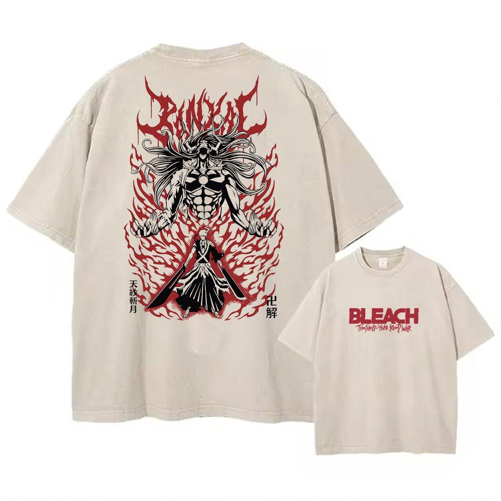 

Japan Anime Bleach Kurosaki Ichigo Printed Washed T Shirt Men Street Cotton Tshirts Short Sleeve Vintage Tee Harajuku Tshirt S
