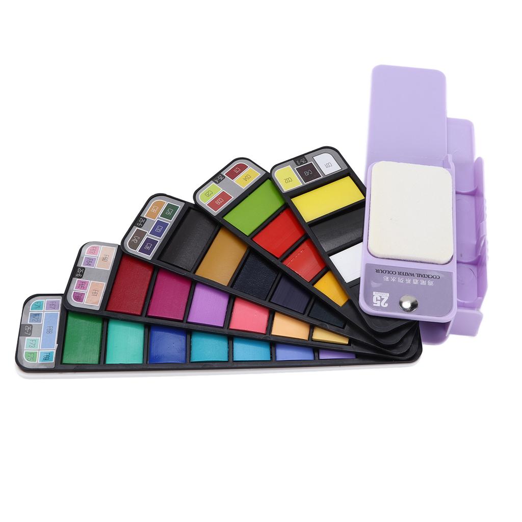 Watercolor Paint Set Portable Foldable Fan Shape 25 Colors Travel Watercolor Set with Water Brush