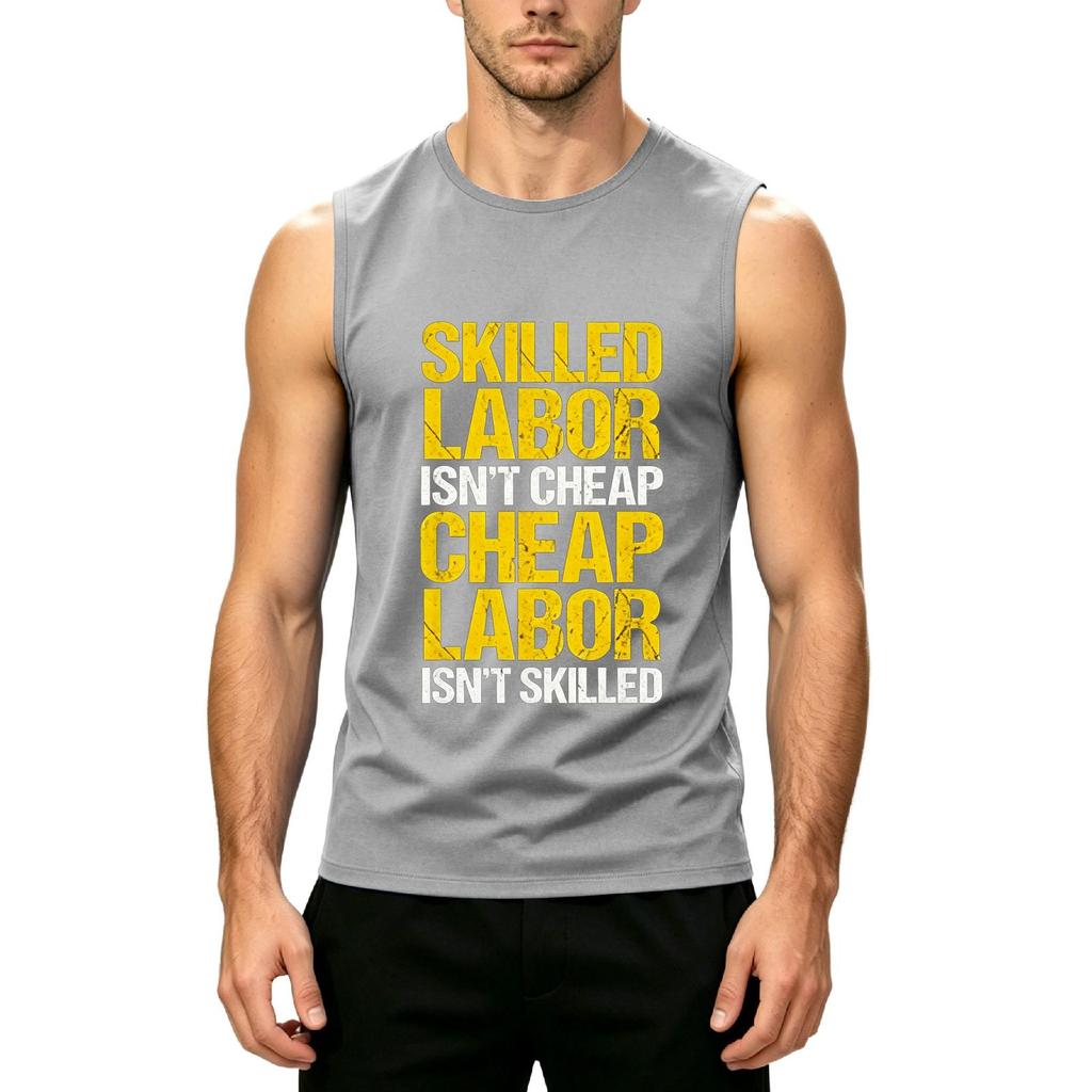 Men's Sleeveless Casual Tank Top Muscle Fit Crew Neck Printed Graphic Labor Day Shirt Summer Workout Gym Vest
