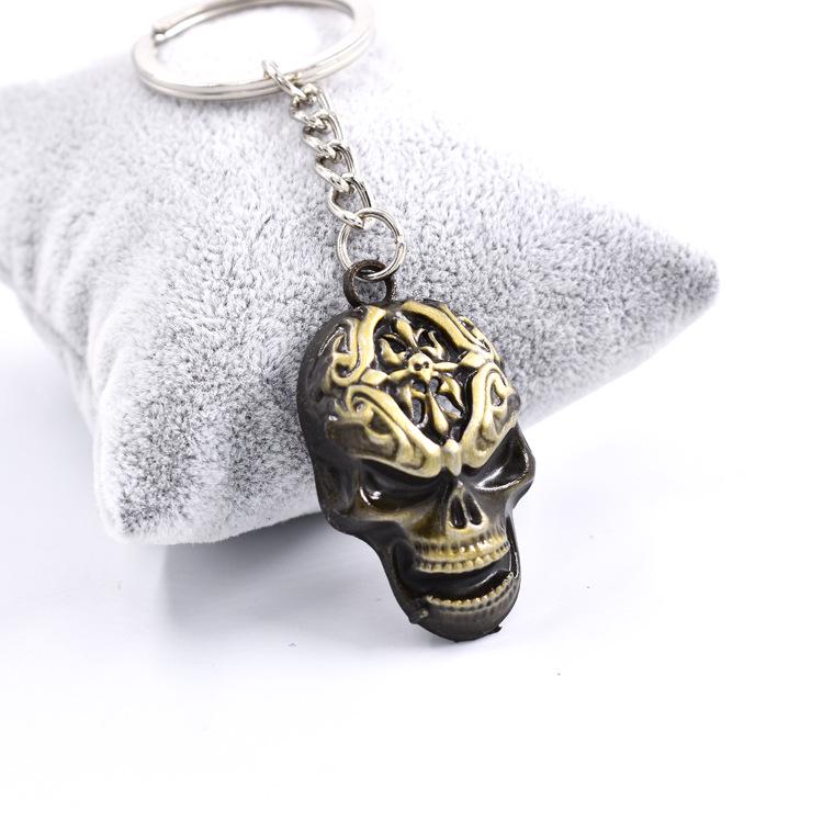 Antique Bronze Zinc Alloy Skull Keychain, European & American Style for Men & Women