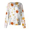 Women's Casual Long Sleeve Button Front Cardigan with Leaf Floral Print Caregiver Uniform Top