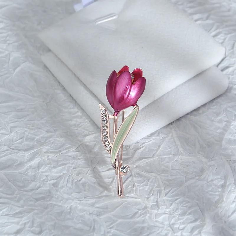 Elegant Tulip Rhinestone Brooch Dress Anti Slip High-end Pin Suit Fixed Brooch Women's High-quality Jewelry Clothing Accessories