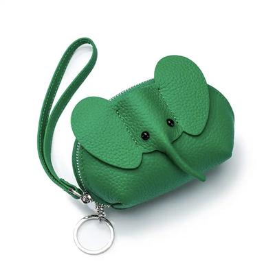 Avance Elephant WalletPouch with Key Ring, Pink, Orange, Green, Black, Genuine Leather (Green)