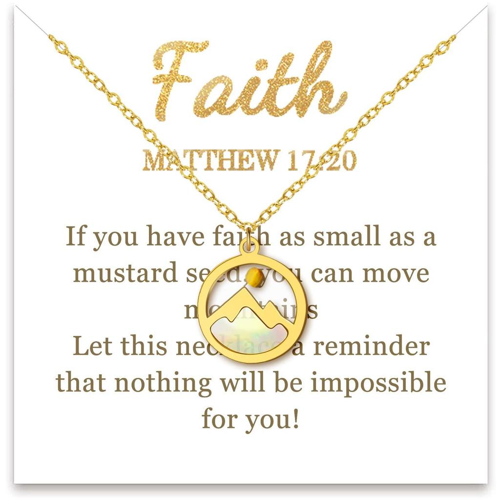 18K Gold Plated Stainless Steel Mountains-Mustard Necklaces Christian Faith Jewelry Mustard Seed Faith Necklace for Women Gifts