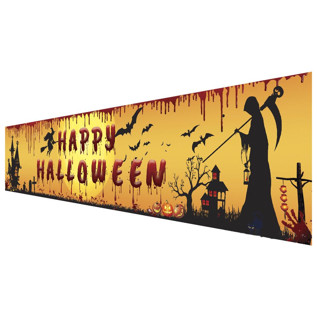 250x48cm Happy Halloween Banner Hanging Sign 100D Polyester Xmas Party Decoration Gift