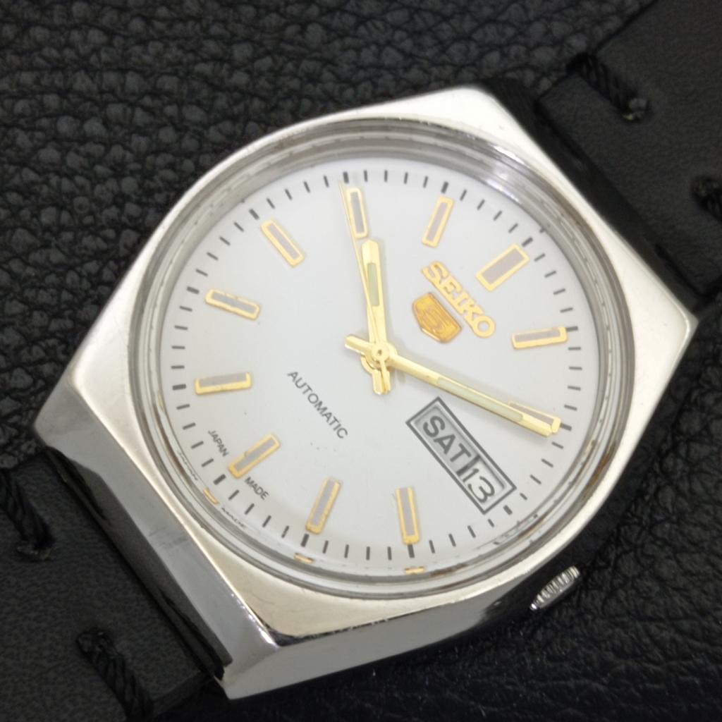 JAPAN 6309A VINTAGE SEIKO 5 AUTOMATIC MENS WHITE COLOR DIAL WATCH A701379-5