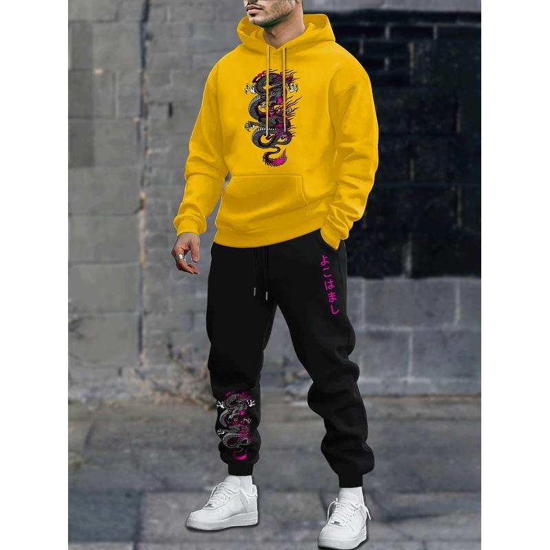 Completo Felpa con Cappuccio Casual Larga da Uomo Autunno e Inverno, Outfit Stiloso e alla Moda con Pantaloni Lunghi