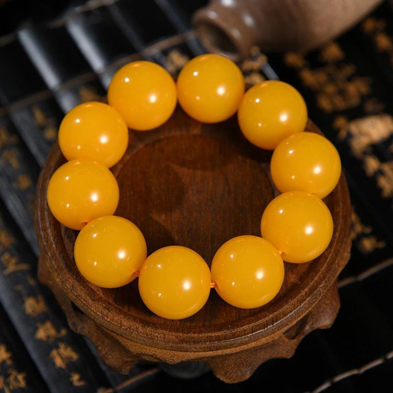 Ethnic Style Amber-Look Buddhist Beads Bracelet - Unisex Chicken Fat Yellow Strand