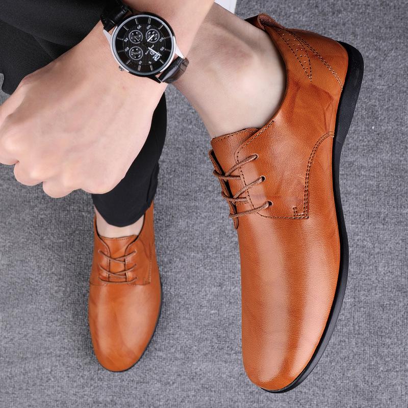 

Мужская обувь 2025 лето новая мужская мягкая, легкая и удобная шнуровка модная обувь повседневная работа развлечения бизнес кожаная обувь 44