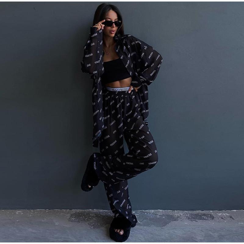 Summer Female 2 Piece-Set Trousers Casual See-Through Holiday Cardigan and High Waist Women's Pants Outfits Tracksuit 2025