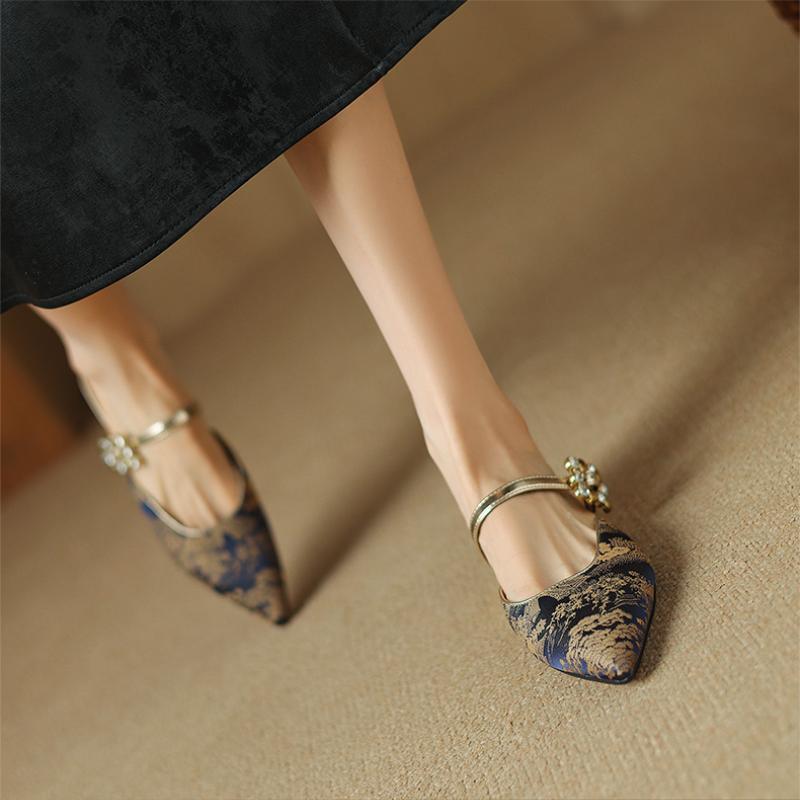 Fashion Shoes Woman 2025 Loafers Female Slippers Thin Heels Flock Luxury Slides Cover Toe Med New Designer Flat Fabric Fashion Elegant