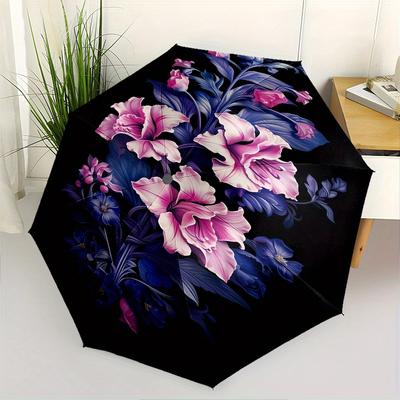Floral Design Elegant Pattern Theme 8 Bone Hand Automatic Folding Umbrella, Compact and Portable Design, A Perfect Gift for Birthday, Christ