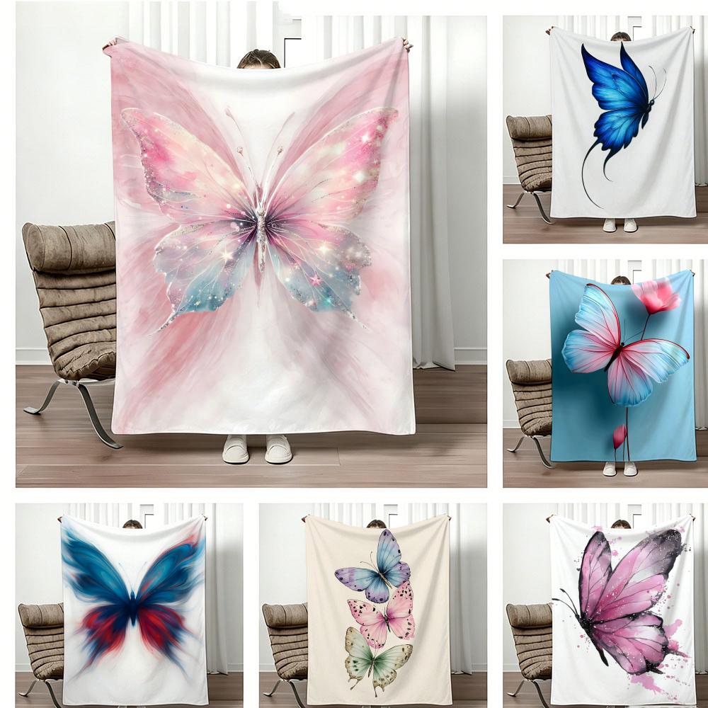 Art Graphic Butterfly Throw Lightweight 240g Flannel Blanket Soft Skin-friendly for Summer Cooling