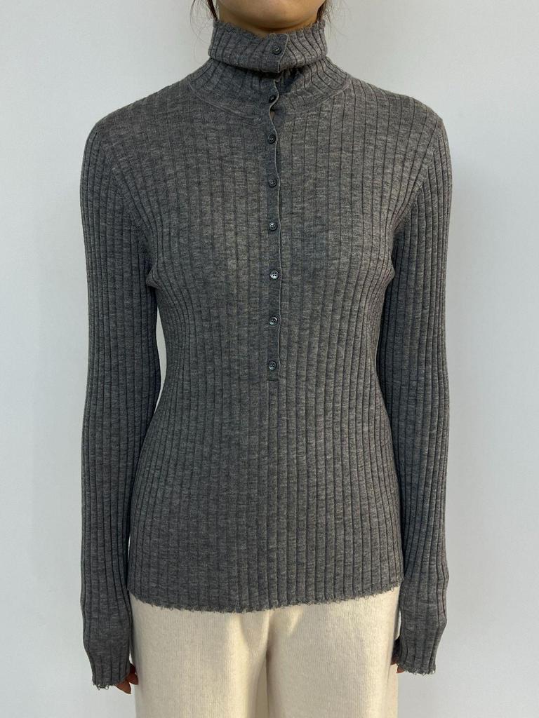 Women's Ribbed High Collar Wool Sweater - Slim Fit Convertible Lapel for Autumn/Winter