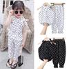 Kids Sleeveless Outfits Babys Girls Polka Dot T-shirt Pants Set Children Summer Thin Loose Tops Trousers Suit