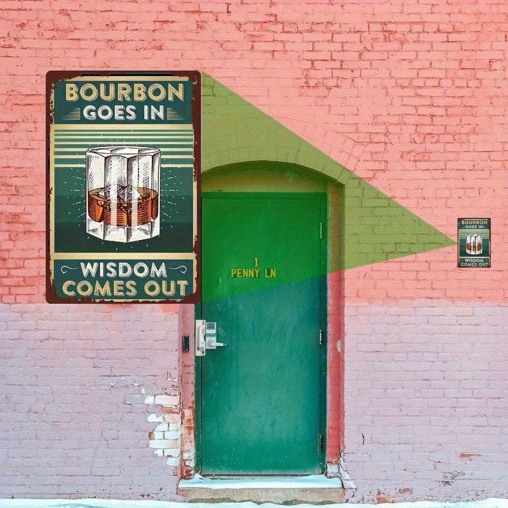 Vintage Wisdom Comes Out Bourbon Whiskey Metal Sign 12x8 Inch Rustic Aluminum Wall Decor Retro Ice Cubes Tin Plaque Bar Art