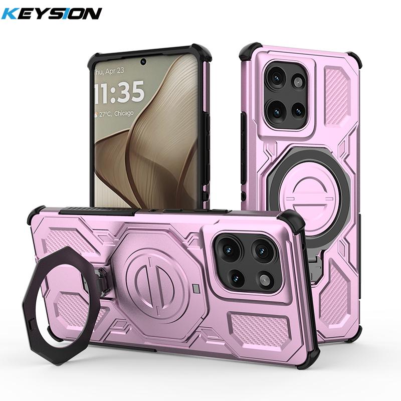 KEYSION Shockproof Magnetic Case for Motorola Edge 50 Pro 5G Upright Live Metal Ring Stand Phone Back Cover for MOTO Edge 50 5G