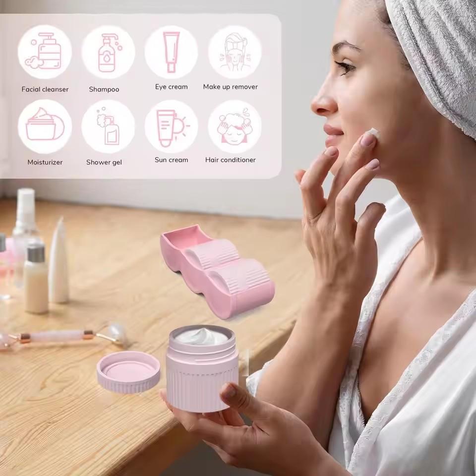 3 Piece Lotion Jar Refillable Empty Cosmetic Storage Containers Leak-Proof Portable Skin Products Storage Box Silicone Durable