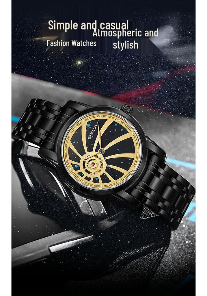 SANDA Men's Automatic Skeleton Watch with Starry Sky Dial, Luminous, Waterproof