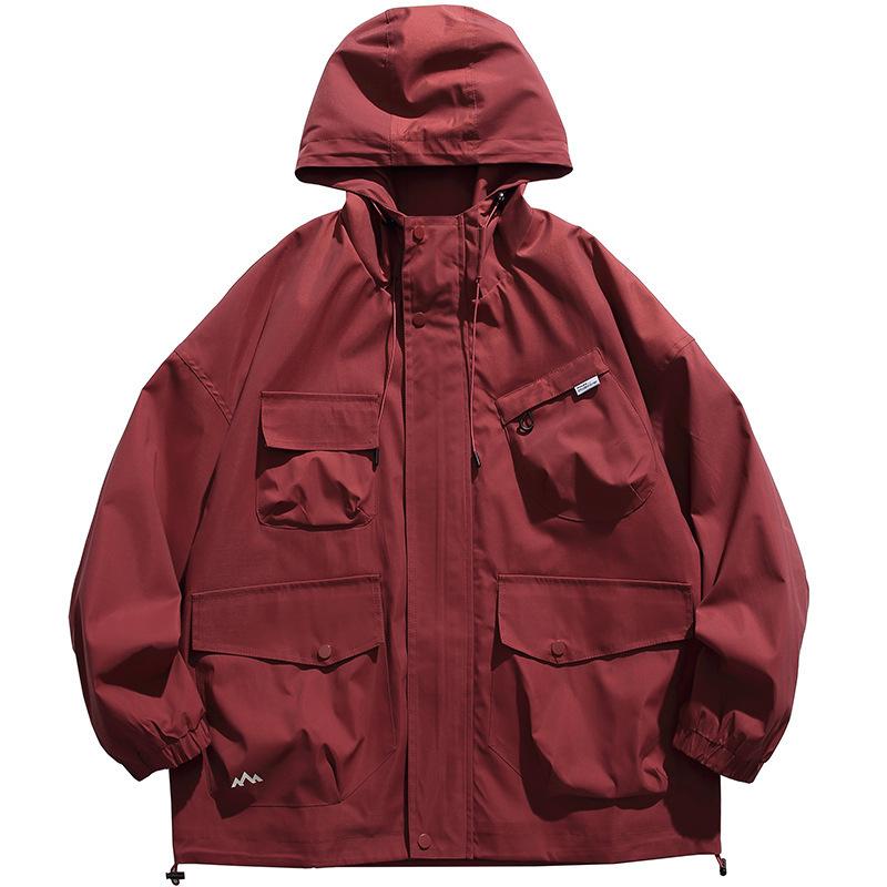Unisex Japanese Workwear Windbreaker: Spring/Autumn Multi-Pocket Casual Hooded Jacket