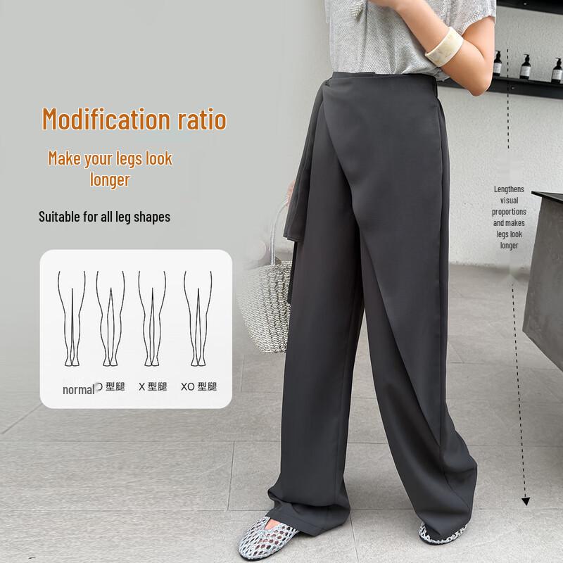 Bailuyu Women's Asymmetric Tie-Waist Straight Leg Pants