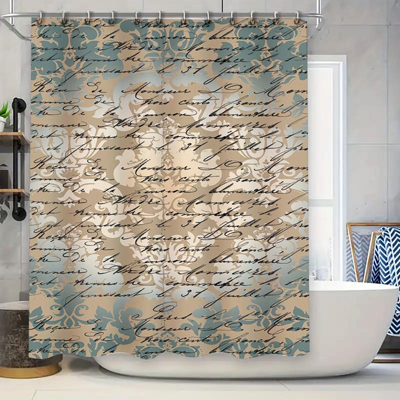 Vintage Elegance: Classic Floral and Script Design Shower Curtain for a Timeless and Sophisticated Bathroom Décor 90x180cm