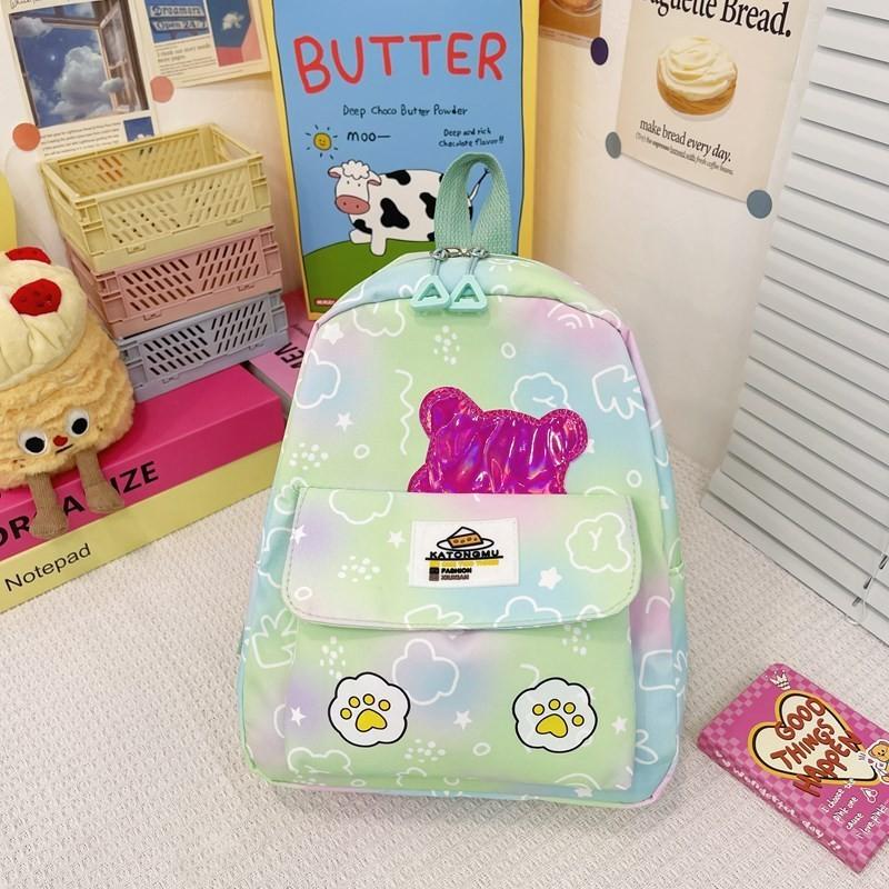 Fashionable Unisex Nylon Backpack Adorable Cartoon Design For Preschoolers зелёный