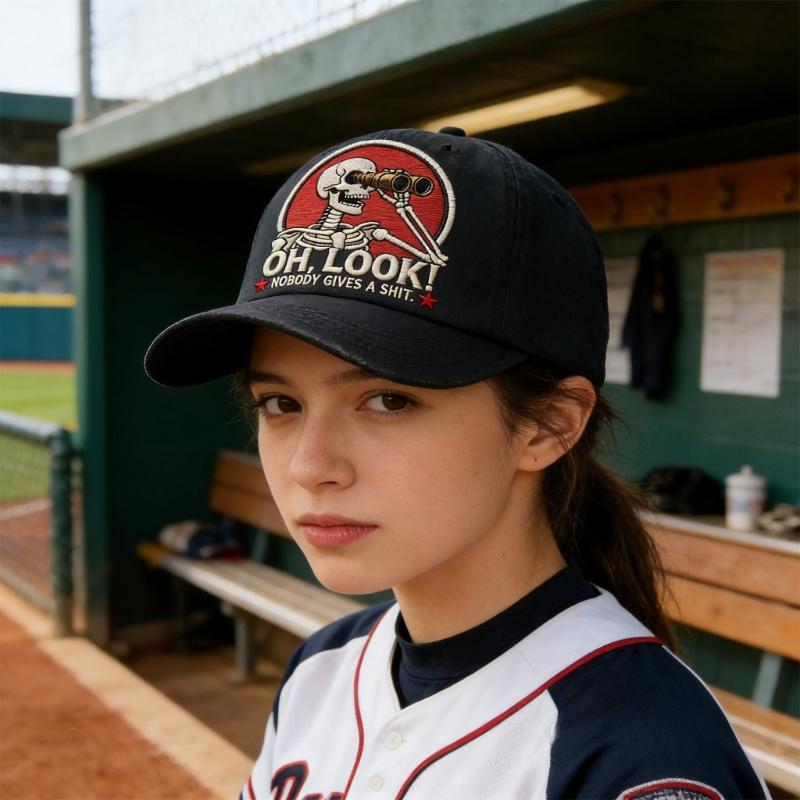 Embroidered Letters Baseball Cap Skeleton Design Adjustable Strap Lightweight Cotton Casual Sporty Headwear