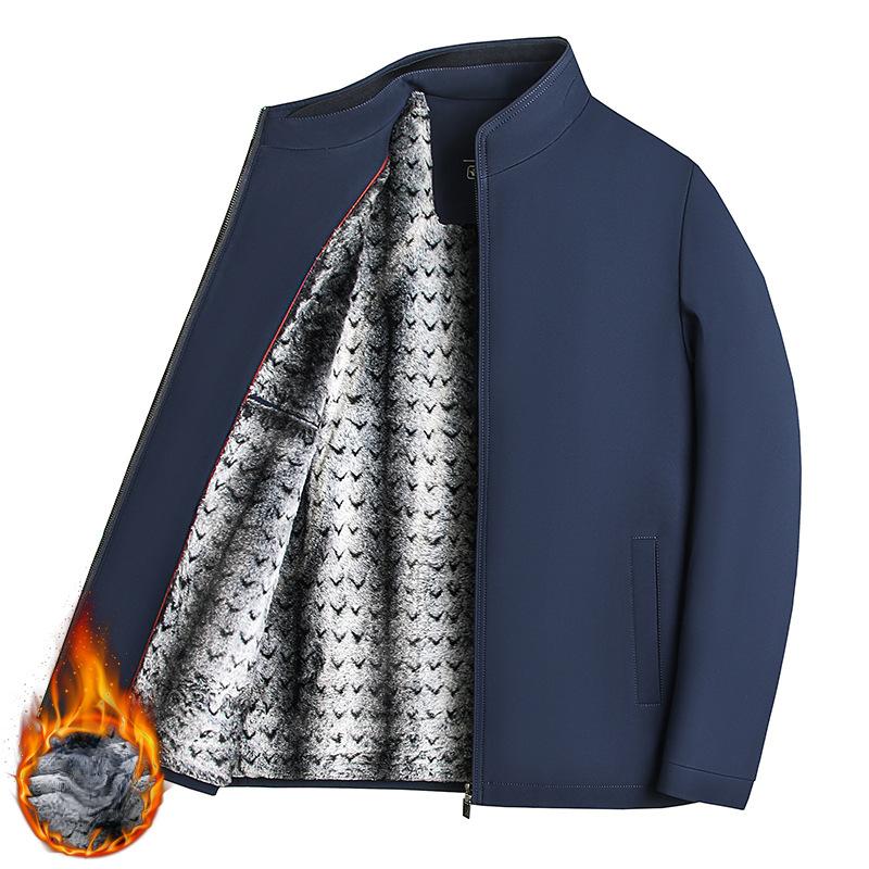 Autumn and winter trendy men's dad jackets, casual jackets, middle-aged and elderly men's stand-up collar velvet jackets, trendy tops