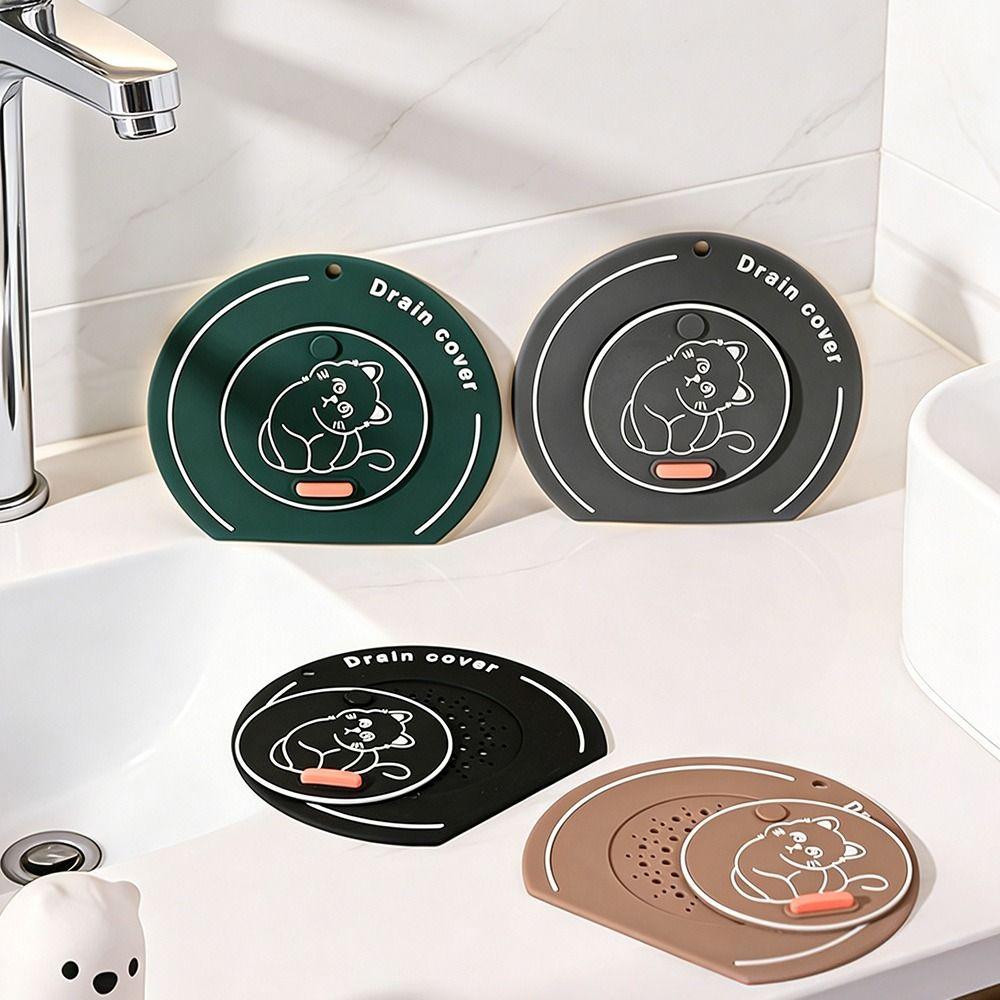 Anti Odor Floor Drain Cover Cartoon Cat Kitchen Sink Seal Mat  for Bathroom Hair Collection