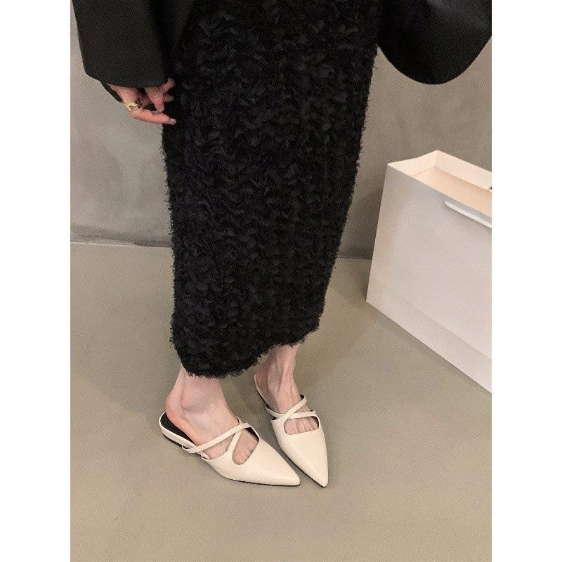 French retro bag head half slippers women's shoes wear 2025 new summer pointed lazy shoes flat sandals