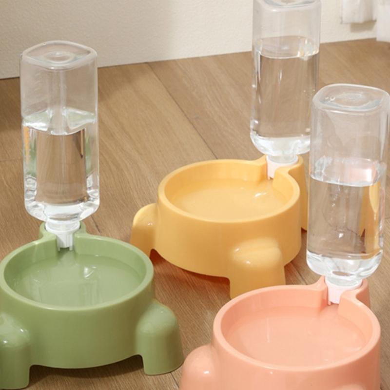 Automatic Refilling Pet Water Bowl Dish Set With 500ml Bottle Removable Tray Anti Tip Base For Small Animals