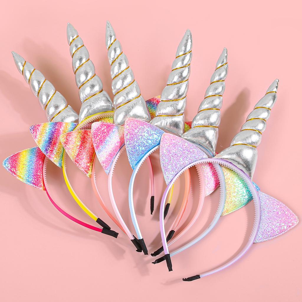 Glitter Cat Ears Headbands Birthday Party Decor Rainbow Cat Ears Hairband Unicorn Headband Kids Children Party Favor Headwear