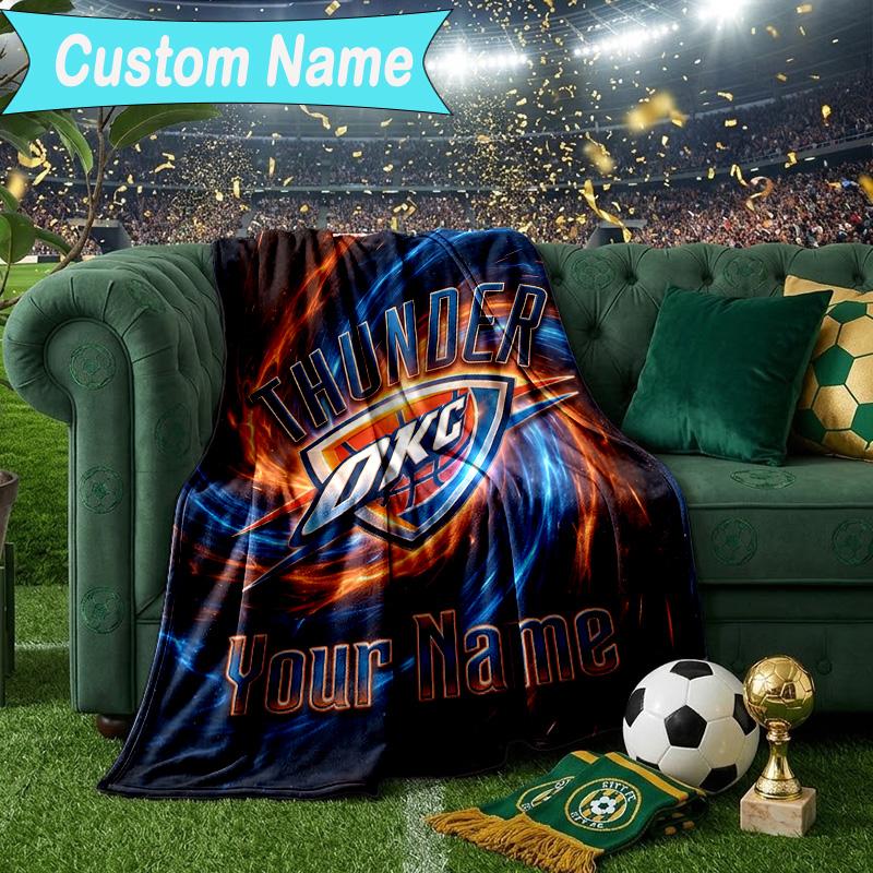 Custom Name Blanket Thunder Basketball Team Blanket Bedding Blanket for Travel, Camping, Living Rooms, Offices, Sofas, Fan Christmas Gift