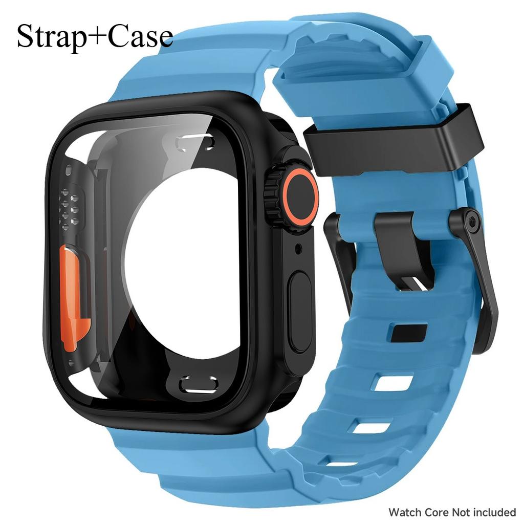 Silicone Strap For Apple Watch 44mm 45mm 46mm Bracelet+Screen Protectores Change To Ultra For iWatch Series 11 10 9 8 7 SE 6 5