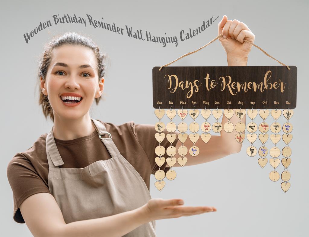 Inkdotpot Perpetual Wall Calendar Wooden, Dates To Remember Wall Hanging Birthday Calendar- Decorative Birthday Tracker Plaque Wall Hanging