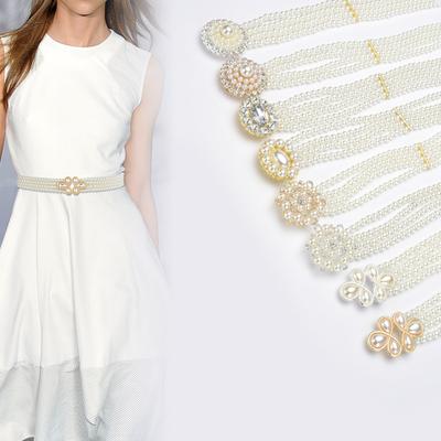 Ladies Pearl Waist Chain Rhinestone Pearl Decorative Belt Sweet Dress Elastic Stretch Belt