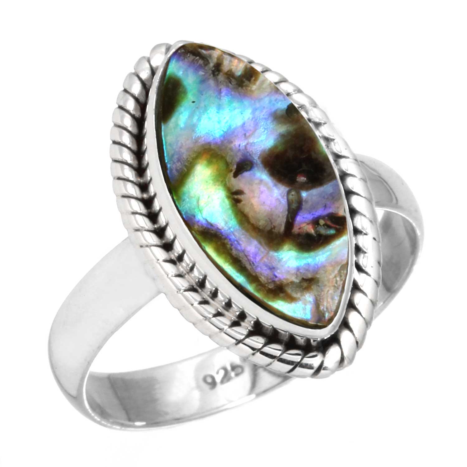 

Кольцо из стерлингового серебра 925 пробы с драгоценными камнями, ювелирные изделия ручной работы, подарок на годовщину, аквамариновый халцедон, ракушка-ушка, синий солнечный камень, лабрадорит, пренит, бохо 9.5