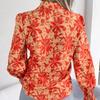 GMXIA Camicette con risvolto a maniche lunghe con stampa floreale estiva casual alla moda da donna e camicie con fiori a contrasto di colore con maniche a lanterna
