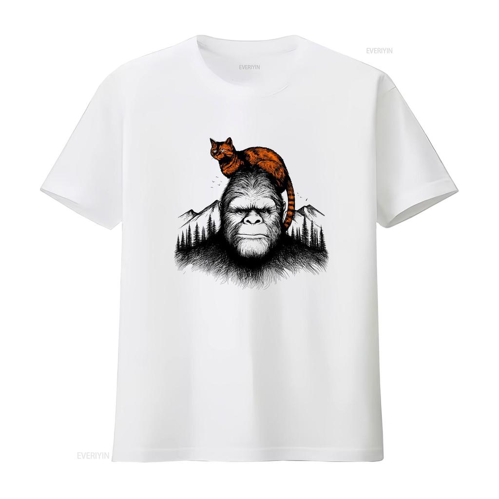 Sasquatch And Orange Cat T Shirt Unique Novelty Idea For Lovers Moms Cool Print vintage Washed graphic Breathable homme